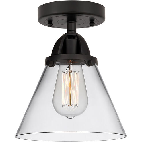 Nouveau 2 Large Cone 1 Light 8 inch Matte Black Semi-Flush Mount Ceiling Light in Clear Glass