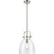 Newton Bell 1 Light 10 inch Satin Nickel Mini Pendant Ceiling Light in Clear Glass