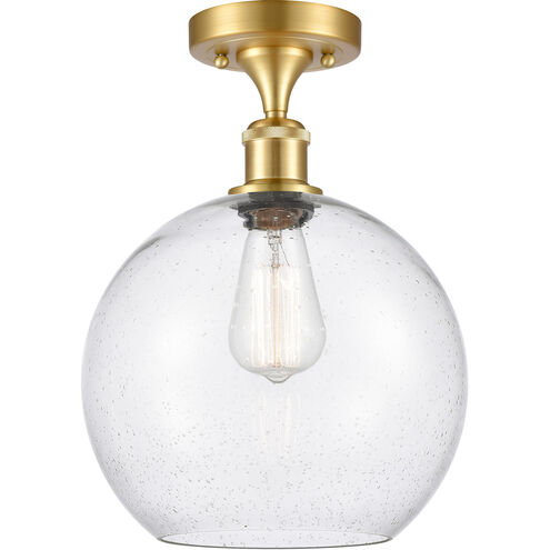 Ballston Large Athens LED 10 inch Satin Gold Semi-Flush Mount Ceiling Light in Seedy Glass, Ballston