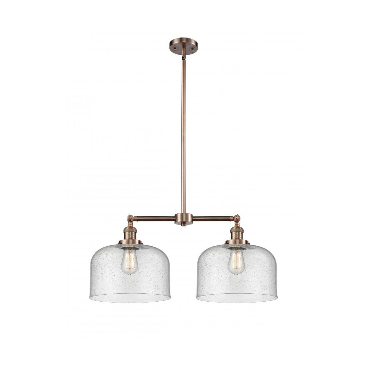 Franklin Restoration X-Large Bell 2 Light 21 inch Antique Copper Chandelier Ceiling Light in Seedy Glass, Franklin Restoration