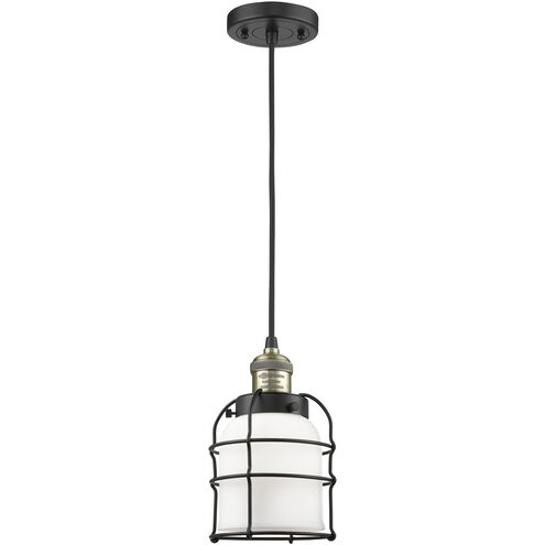 Franklin Restoration Bell Cage LED 6 inch Black Antique Brass Mini Pendant Ceiling Light in Matte White, Franklin Restoration
