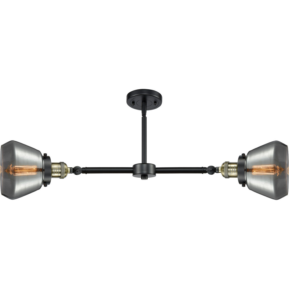Franklin Restoration Fulton 2 Light 21 inch Black Antique Brass Chandelier Ceiling Light in Plated Smoke Glass, Franklin Restoration