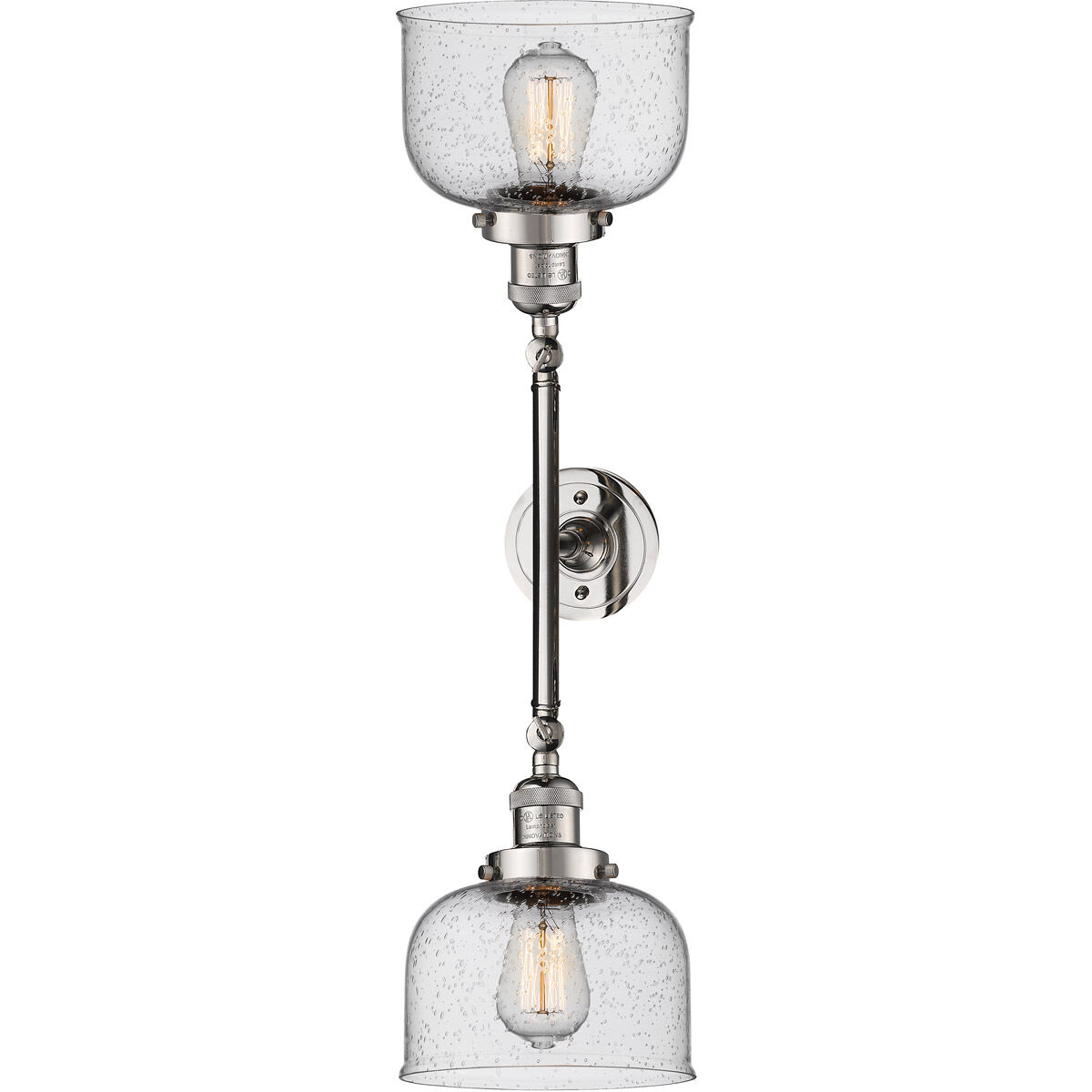 Franklin Restoration Large Bell 2 Light 19 inch Polished Nickel Bath Vanity Light Wall Light in Seedy Glass, Franklin Restoration