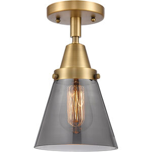 Franklin Restoration Small Cone 1 Light 6 inch Brushed Brass Flush Mount Ceiling Light in Plated Smoke Glass