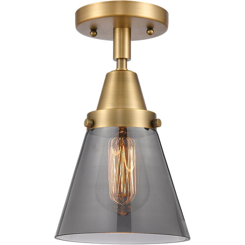 Franklin Restoration Small Cone 1 Light 6 inch Brushed Brass Flush Mount Ceiling Light in Plated Smoke Glass