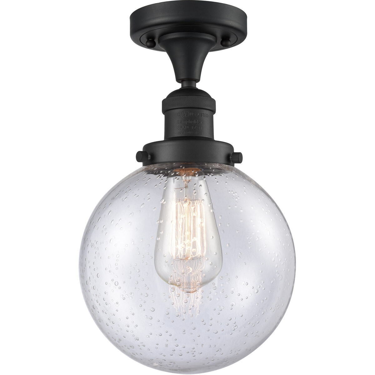 Franklin Restoration Large Beacon LED 8 inch Antique Brass Semi-Flush Mount Ceiling Light in Seedy Glass, Franklin Restoration