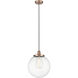 Beacon 1 Light 13.75 inch Antique Copper Mini Pendant Ceiling Light in Clear Glass