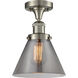 Franklin Restoration Large Cone LED 8 inch Brushed Satin Nickel Semi-Flush Mount Ceiling Light in Plated Smoke Glass, Franklin Restoration