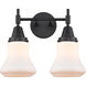 Caden 2 Light 15 inch Matte Black Bath Vanity Light Wall Light in Matte White Glass