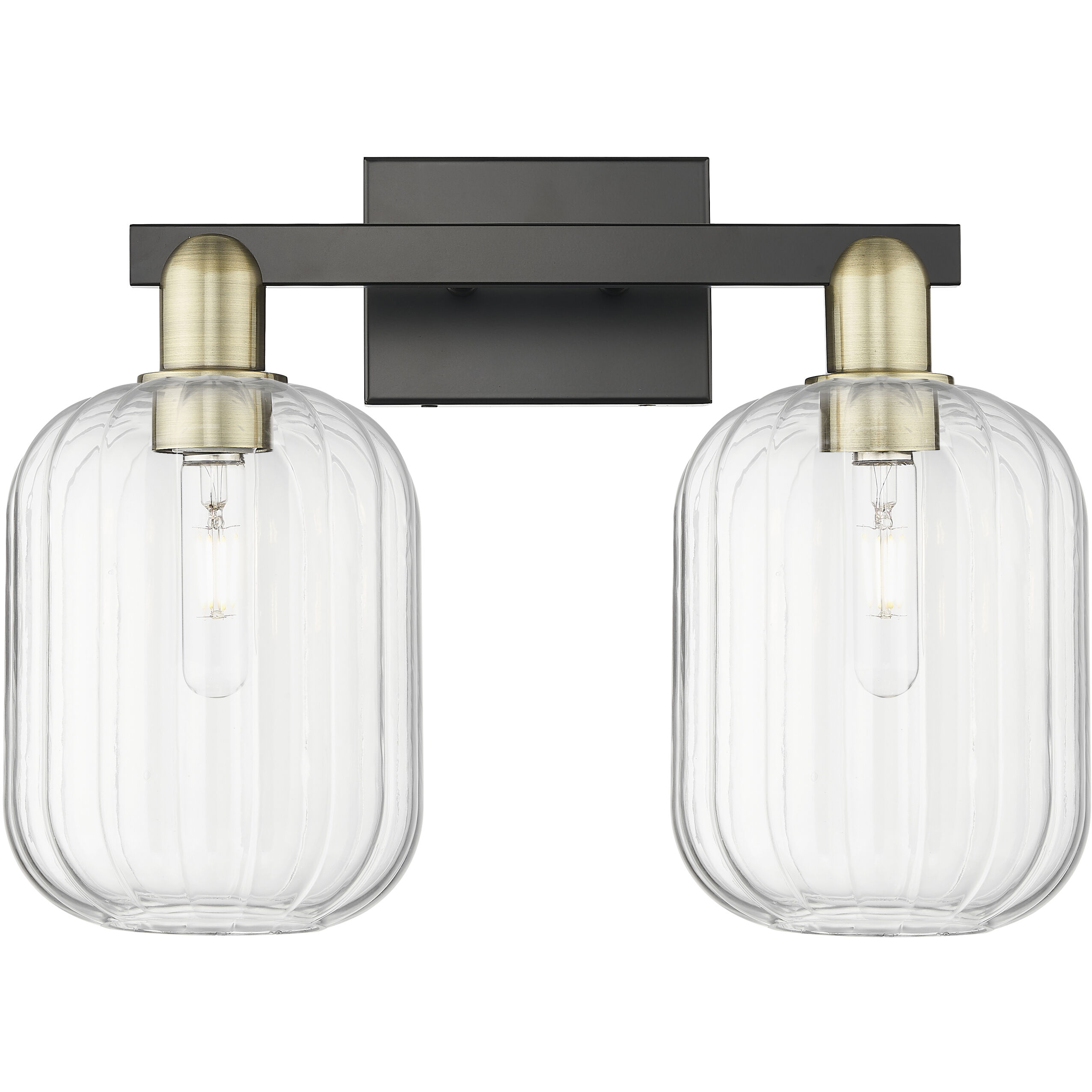 Preston 2 Light 16 inch Black Antique Brass Bath Vanity Light Wall Light in Clear Glass