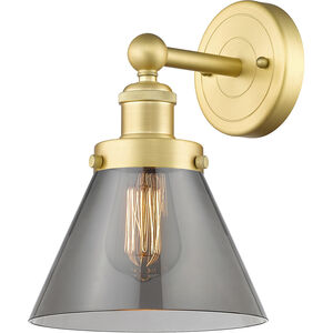 Cone 1 Light 7.75 inch Satin Gold Sconce Wall Light in Plated Smoke Glass, Large