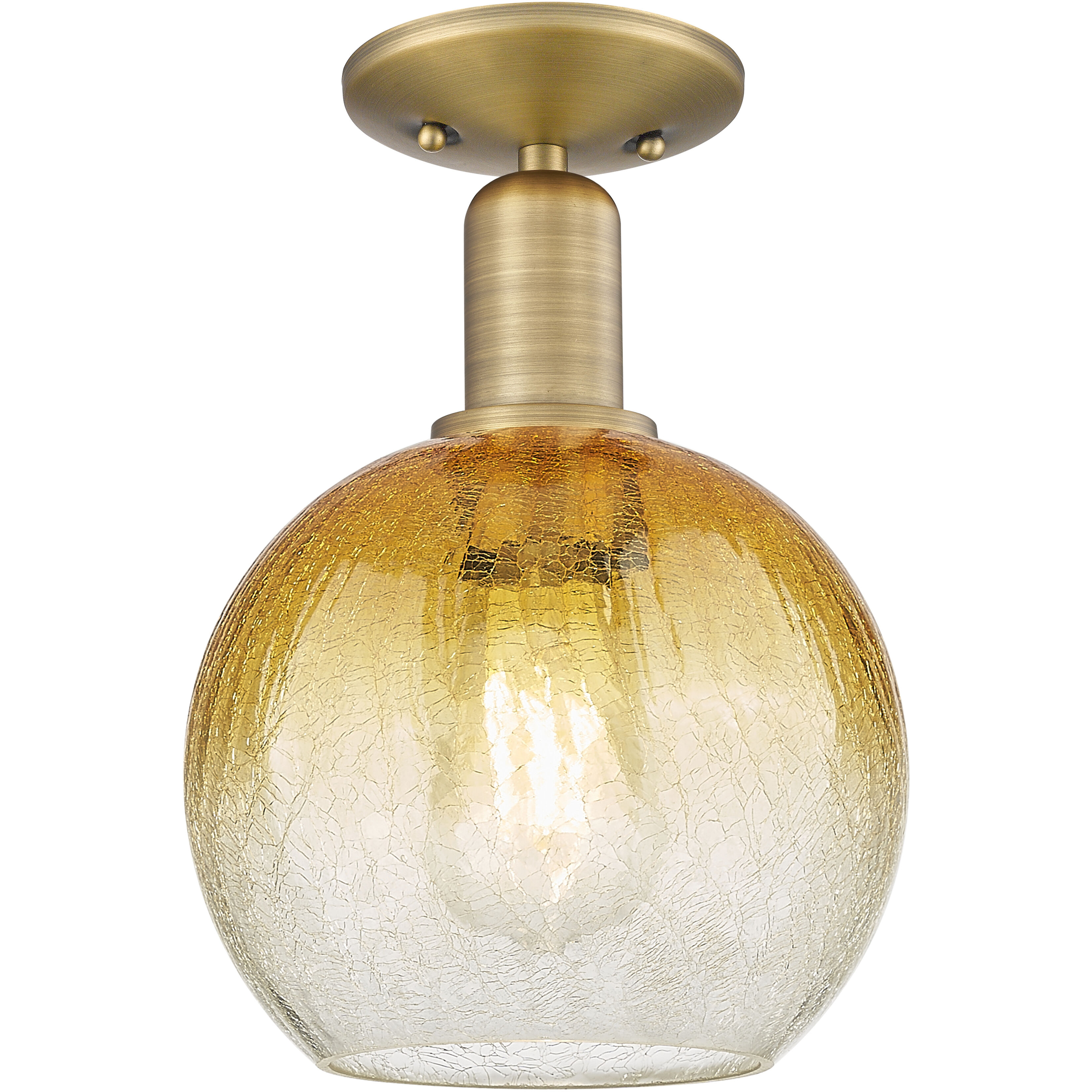 Downtown Urban Brookhaven Globe 1 Light 7.88 inch Brushed Brass Semi-Flush Mount Ceiling Light in Amber Glass