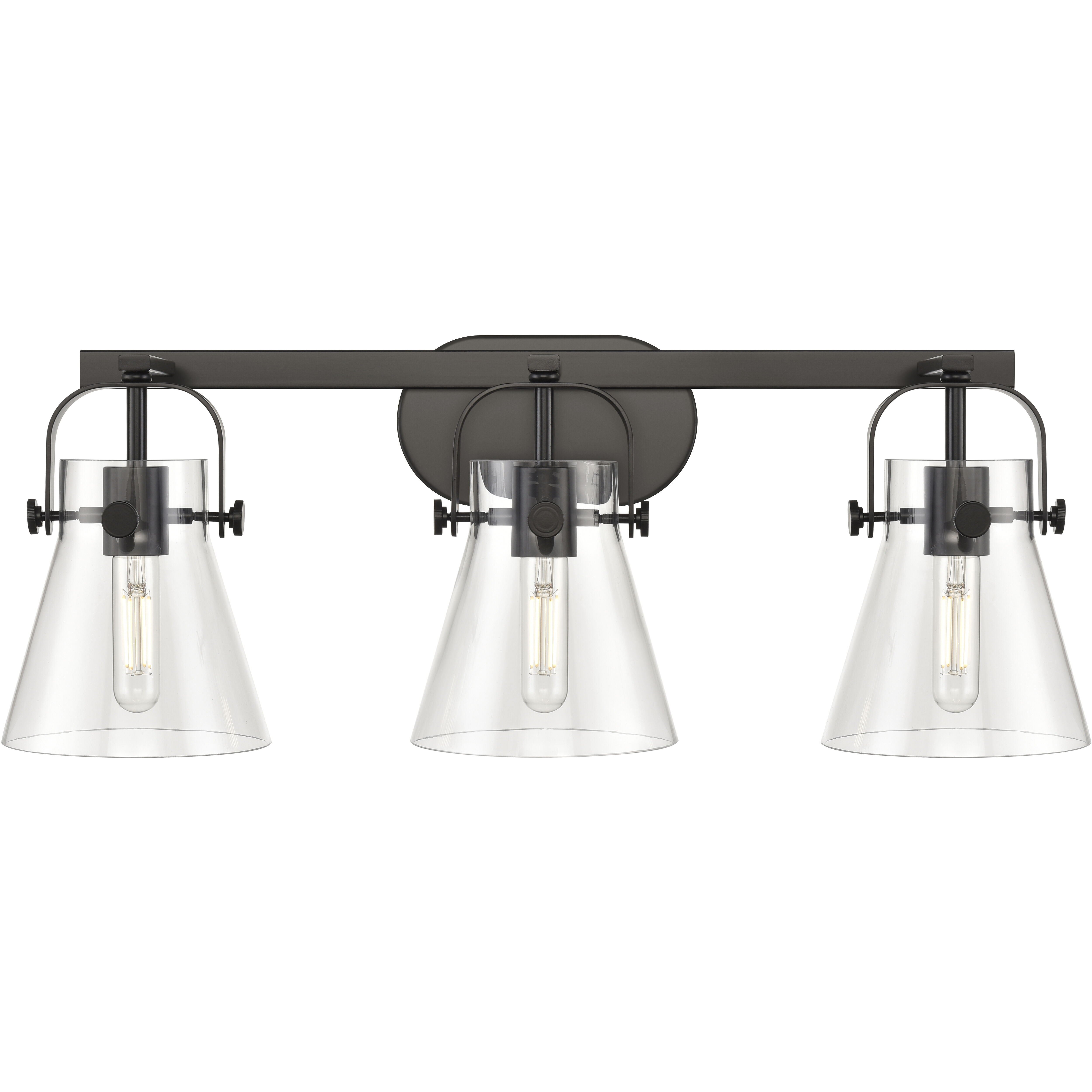 Pilaster II Cone 3 Light 26.5 inch Matte Black Bath Vanity Light Wall Light in Clear Glass