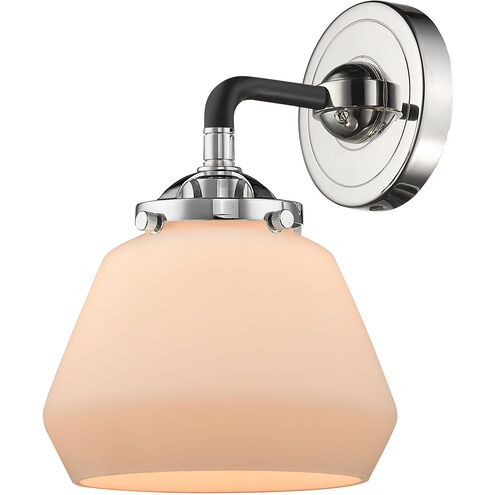 Nouveau Fulton 1 Light 7 inch Black Polished Nickel Sconce Wall Light in Matte White Glass, Nouveau