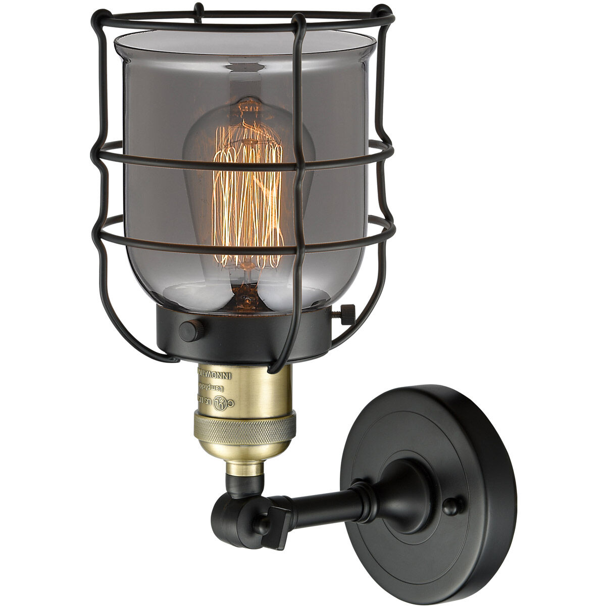 Franklin Restoration Small Bell Cage 1 Light 5 inch Black Antique Brass Semi-Flush Mount Ceiling Light in Plated Smoke Glass, Franklin Restoration