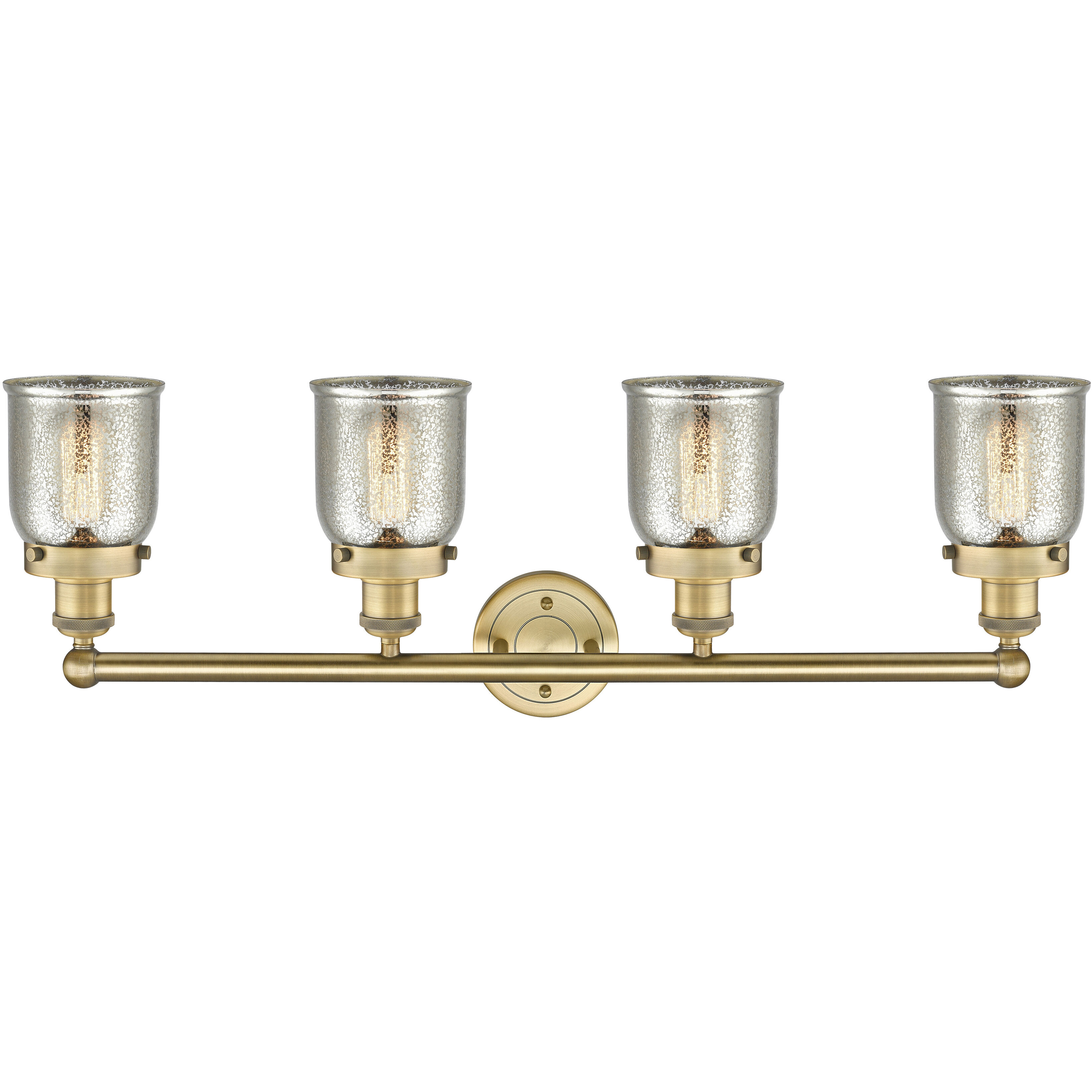 Bell 4 Light 33.5 inch Brushed Brass Bath Vanity Light Wall Light in Silver Plated Mercury Glass, Small