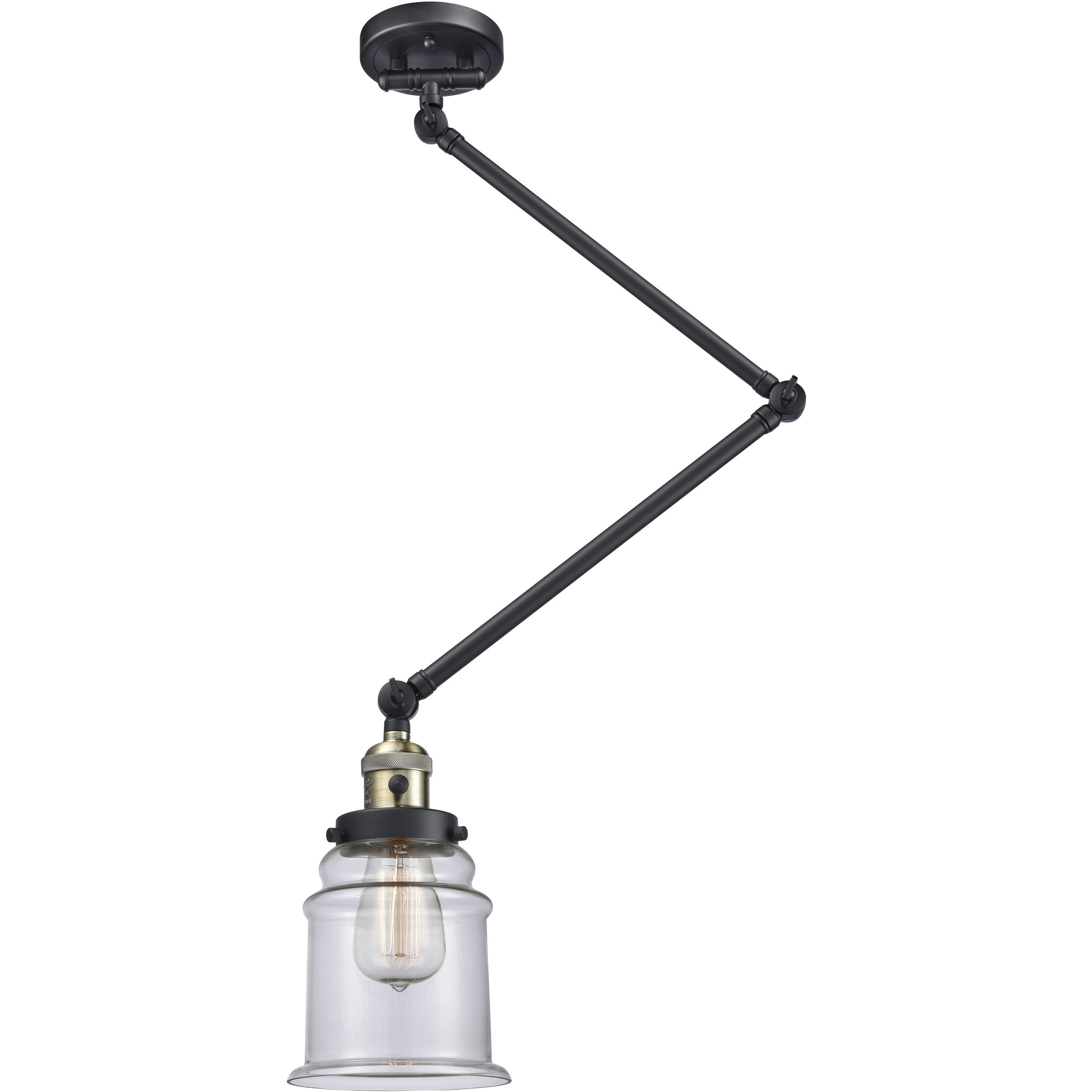 Canton 30 inch 60.00 watt Black Antique Brass Swing Arm Wall Light, Franklin Restoration
