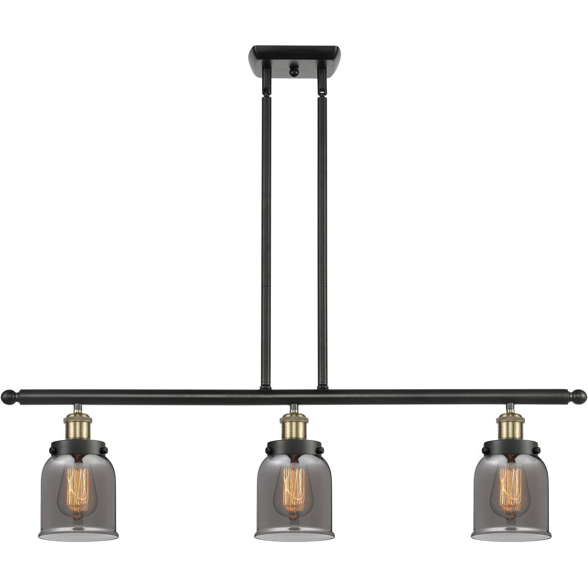 Ballston Small Bell 3 Light 36 inch Black Antique Brass Island Light Ceiling Light in Plated Smoke Glass