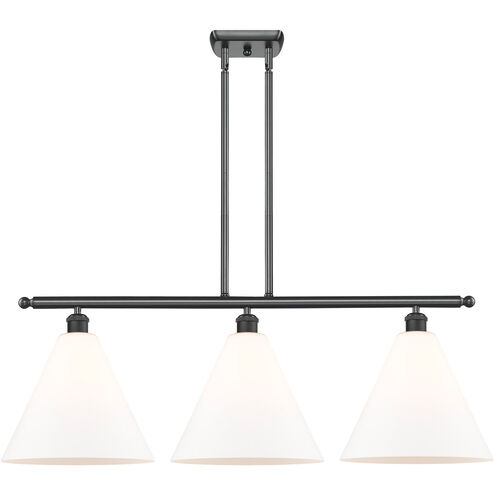 Ballston Ballston Cone 3 Light 39 inch Matte Black Island Light Ceiling Light in Matte White Glass