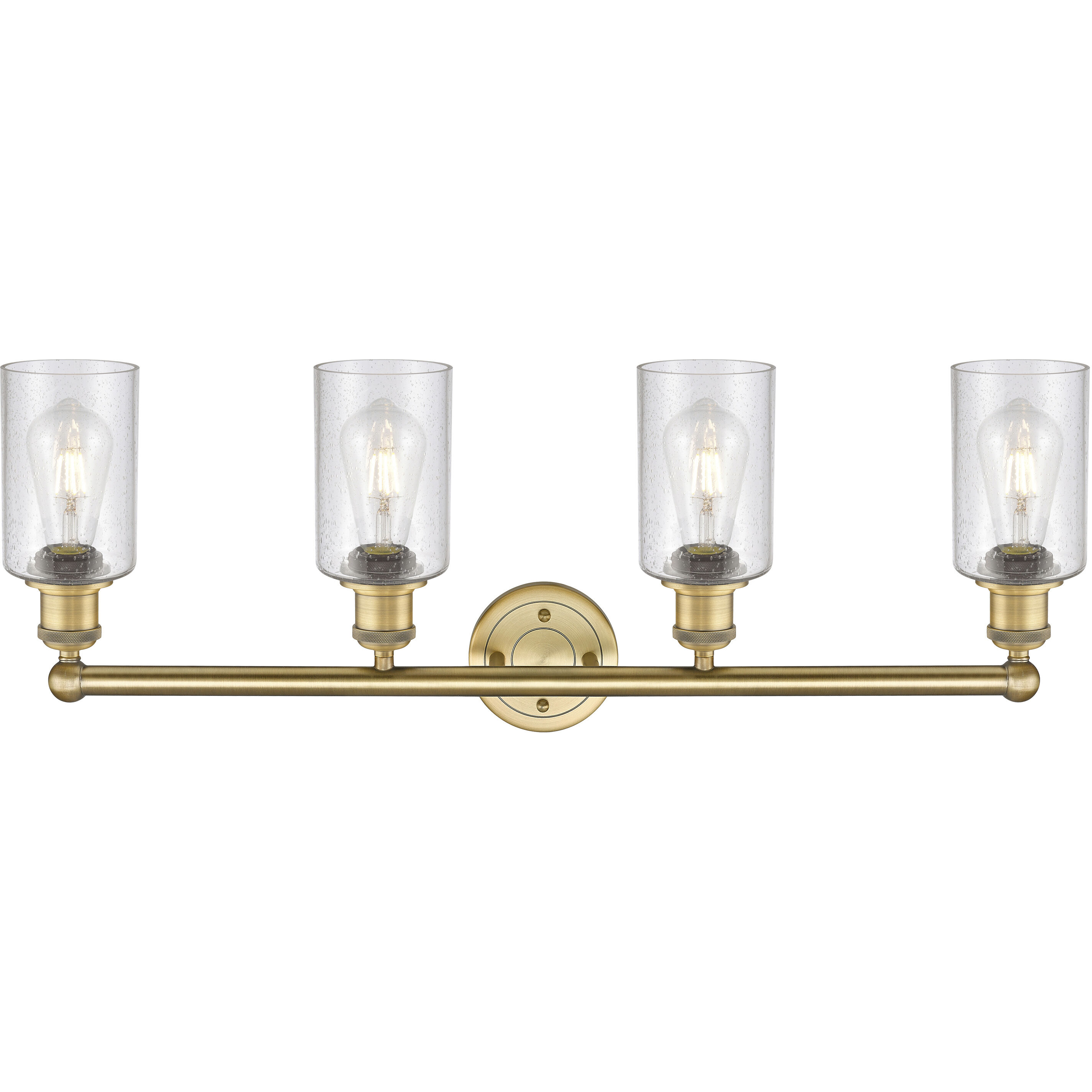 Clymer 4 Light 30.88 inch Brushed Brass Bath Vanity Light Wall Light in Seedy Glass