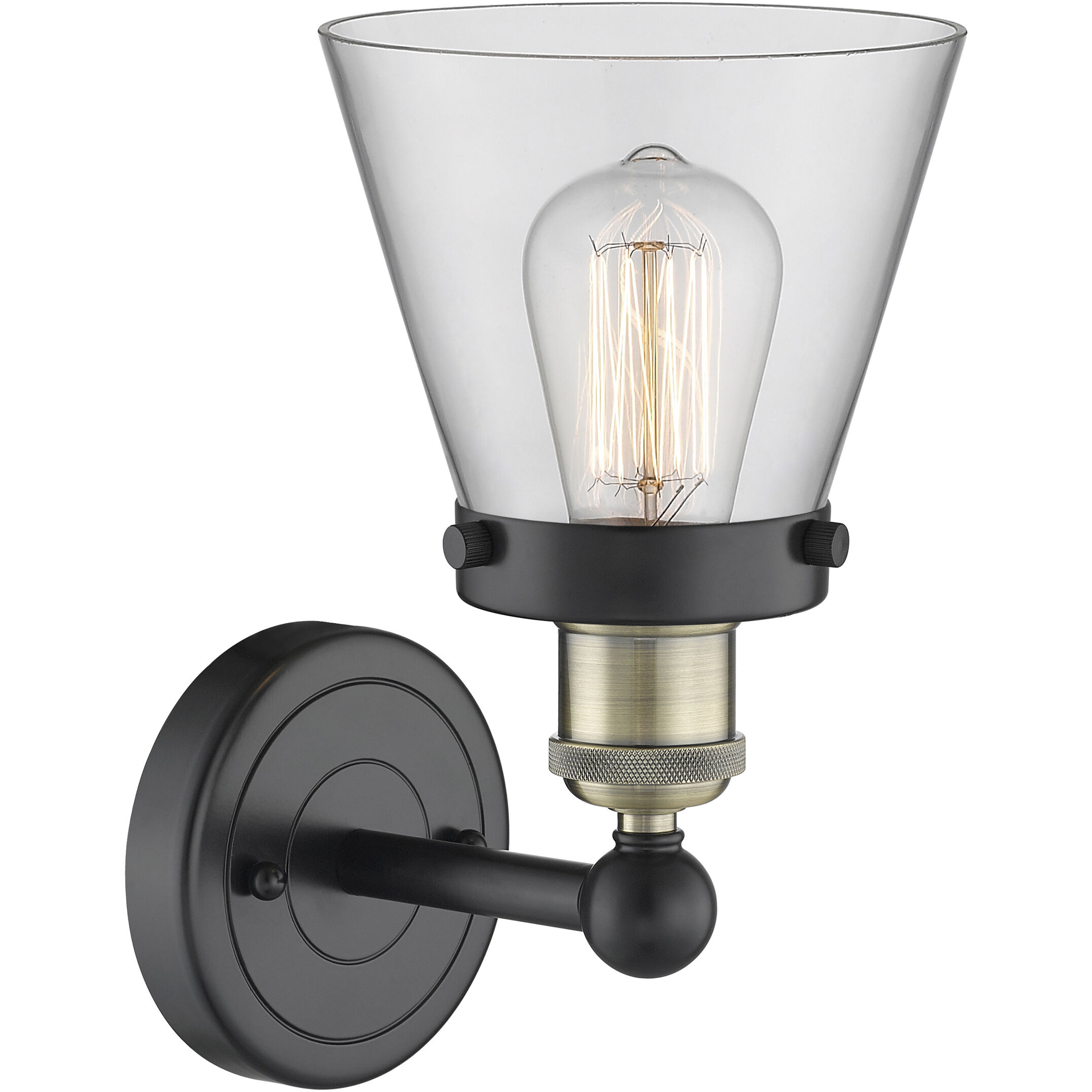Cone Sconce Wall Light in Black Antique Brass, Clear