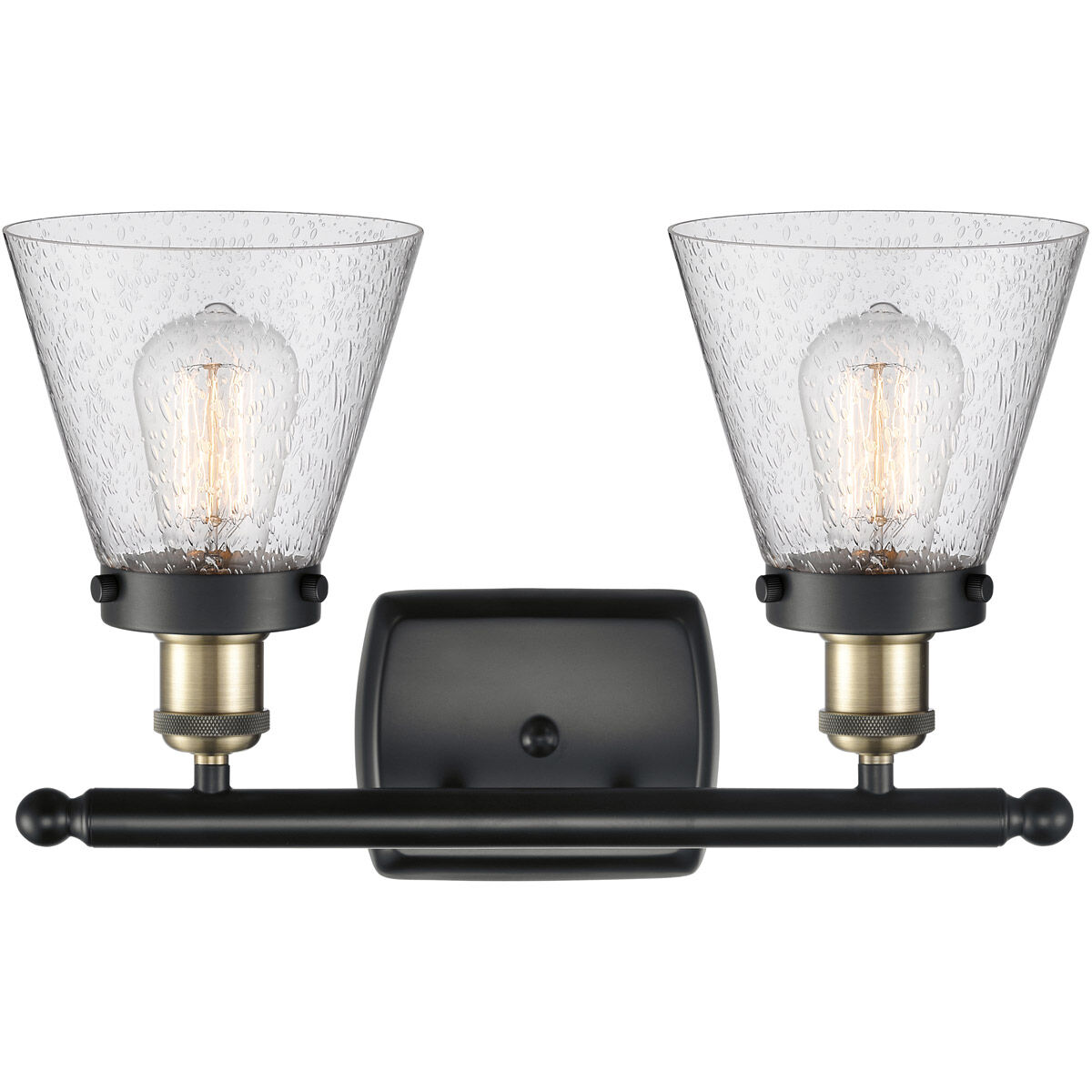 Ballston Small Cone LED 16 inch Black Antique Brass Bath Vanity Light Wall Light in Seedy Glass