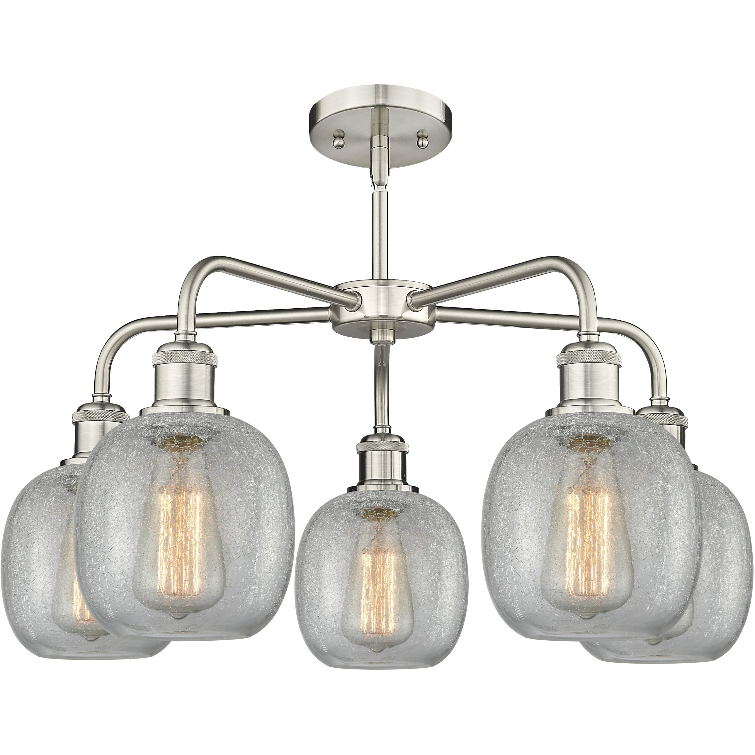 Belfast 5 Light 24 inch Satin Nickel Chandelier Ceiling Light in Clear Crackle Glass