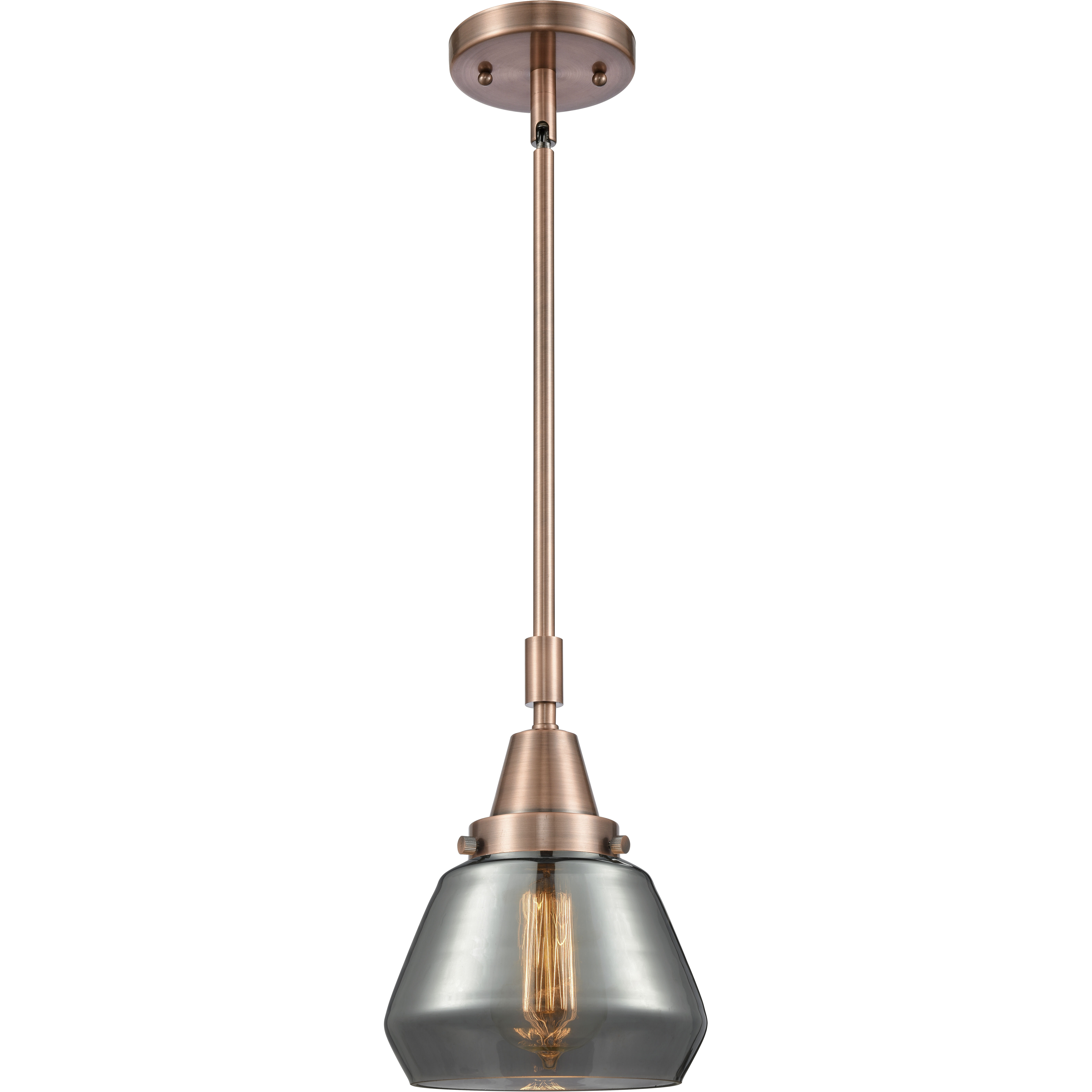Franklin Restoration Fulton 1 Light 7 inch Antique Copper Mini Pendant Ceiling Light in Plated Smoke Glass