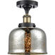 Ballston Bell 1 Light 8 inch Black Antique Brass Semi-Flush Mount Ceiling Light, Large Bell