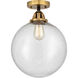 Nouveau 2 Beacon 1 Light 12 inch Black Antique Brass Semi-Flush Mount Ceiling Light in Seedy Glass