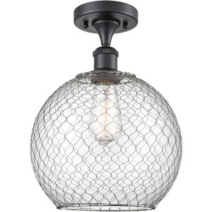 Ballston Large Farmhouse Chicken Wire LED 10 inch Matte Black Semi-Flush Mount Ceiling Light in Clear Glass with Nickel Wire, Ballston