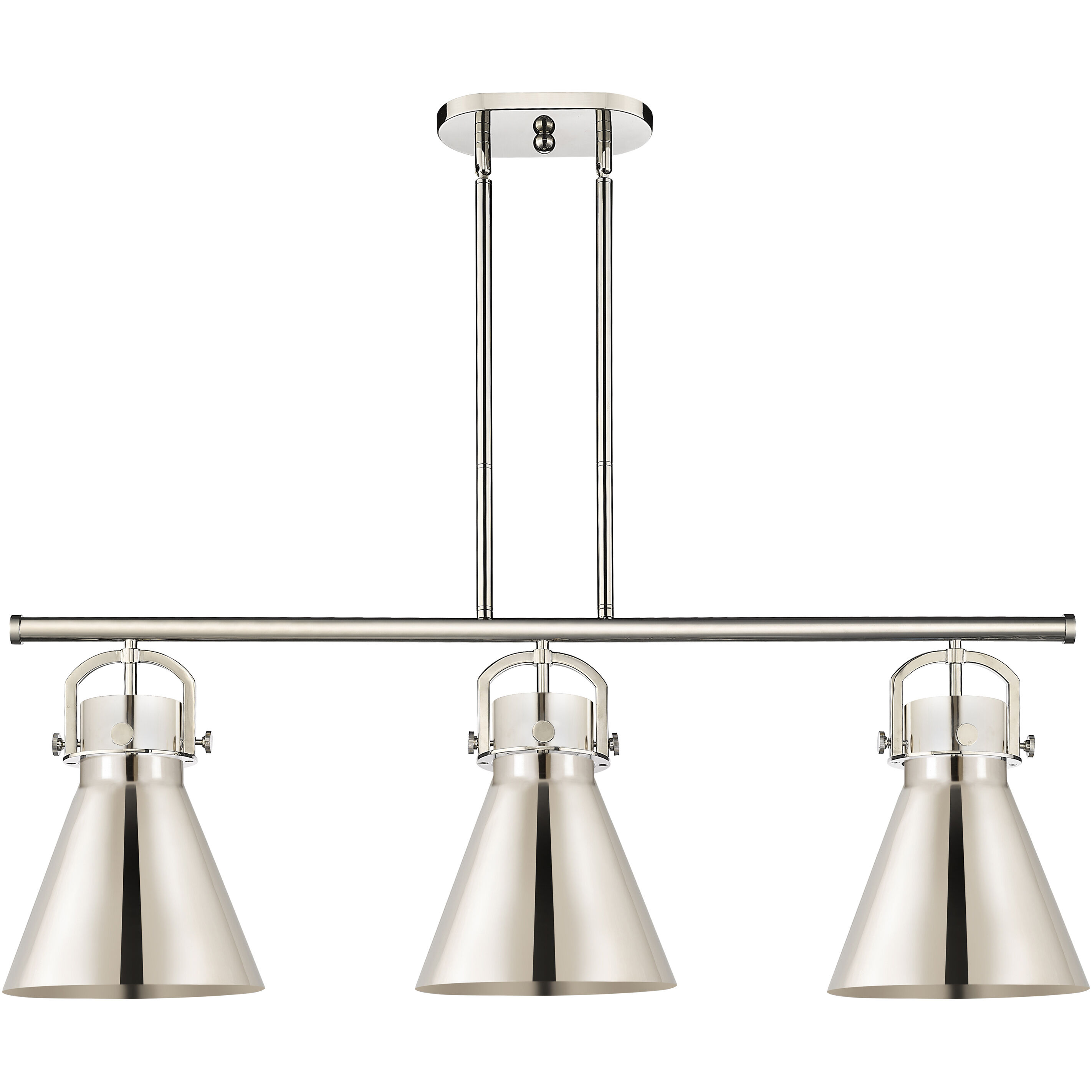 Newton Cone 3 Light 42 inch Polished Nickel Island Light With Curved Shade Holder Ceiling Light
