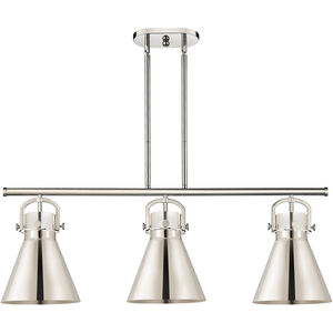 Newton Cone 3 Light 42 inch Polished Nickel Island Light With Curved Shade Holder Ceiling Light
