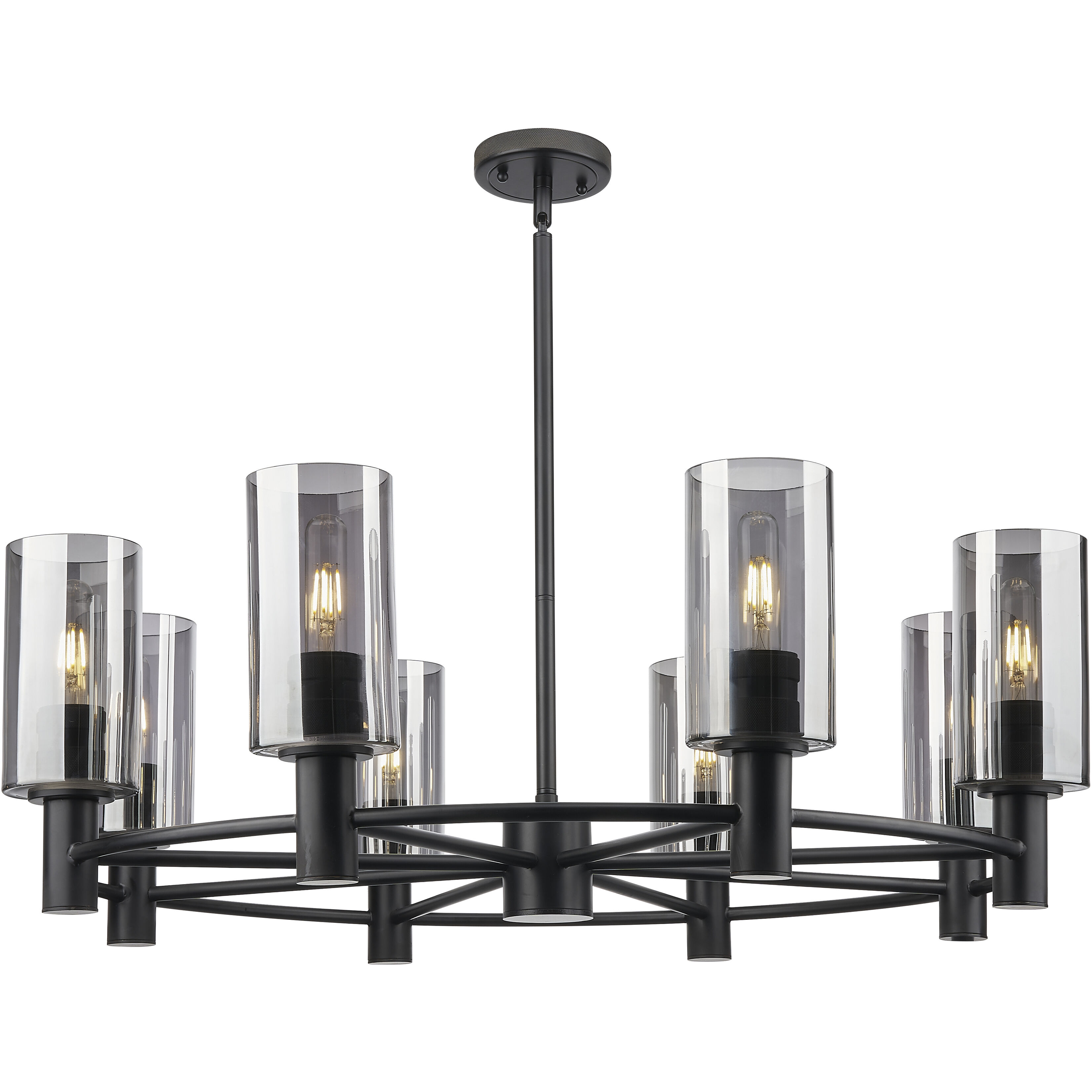 Crown Point 8 Light 32 inch Matte Black Chandelier Ceiling Light in Light Smoke Glass