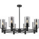 Crown Point 8 Light 32 inch Matte Black Chandelier Ceiling Light in Light Smoke Glass