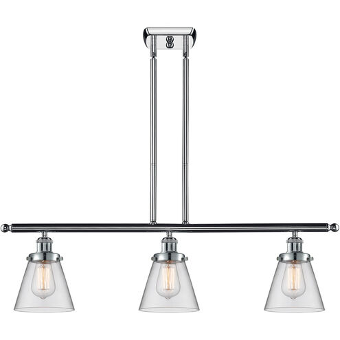 Ballston Small Cone 3 Light 36 inch Polished Chrome Island Light Ceiling Light in Clear Glass, Ballston