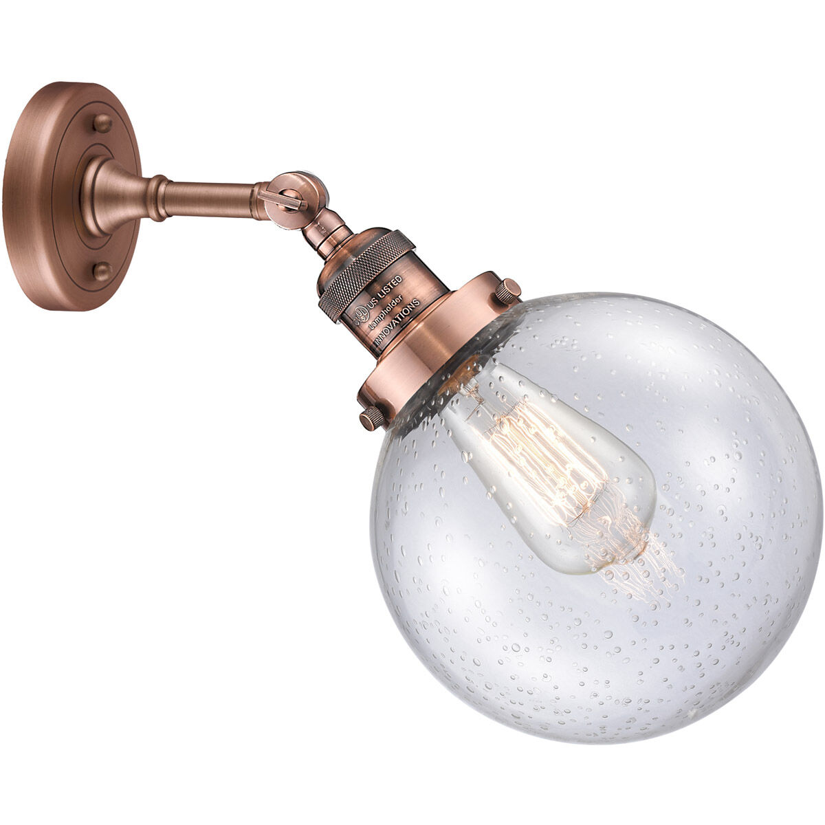 Franklin Restoration Large Beacon LED 8 inch Antique Copper Sconce Wall Light in Seedy Glass, Franklin Restoration