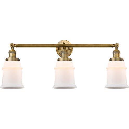 Franklin Restoration Canton 3 Light 30 inch Brushed Brass Bath Vanity Light Wall Light in Matte White Glass, Franklin Restoration
