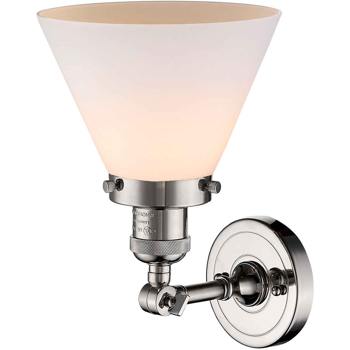 Franklin Restoration Large Cone 1 Light 8 inch Polished Nickel Sconce Wall Light in Matte White Glass, Franklin Restoration