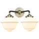 Nouveau Small Oxford LED 15.5 inch Black Antique Brass Bath Vanity Light Wall Light in Matte White Glass, Nouveau
