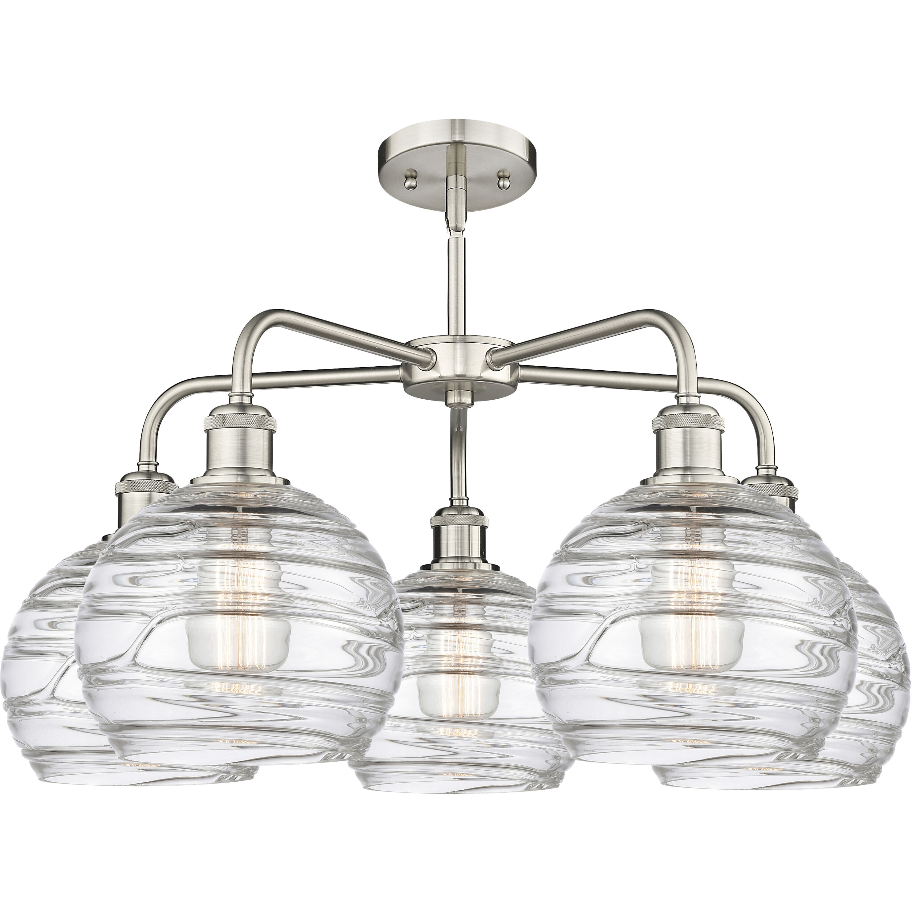Athens Deco Swirl 5 Light 26 inch Satin Nickel Chandelier Ceiling Light in Clear Deco Swirl Glass