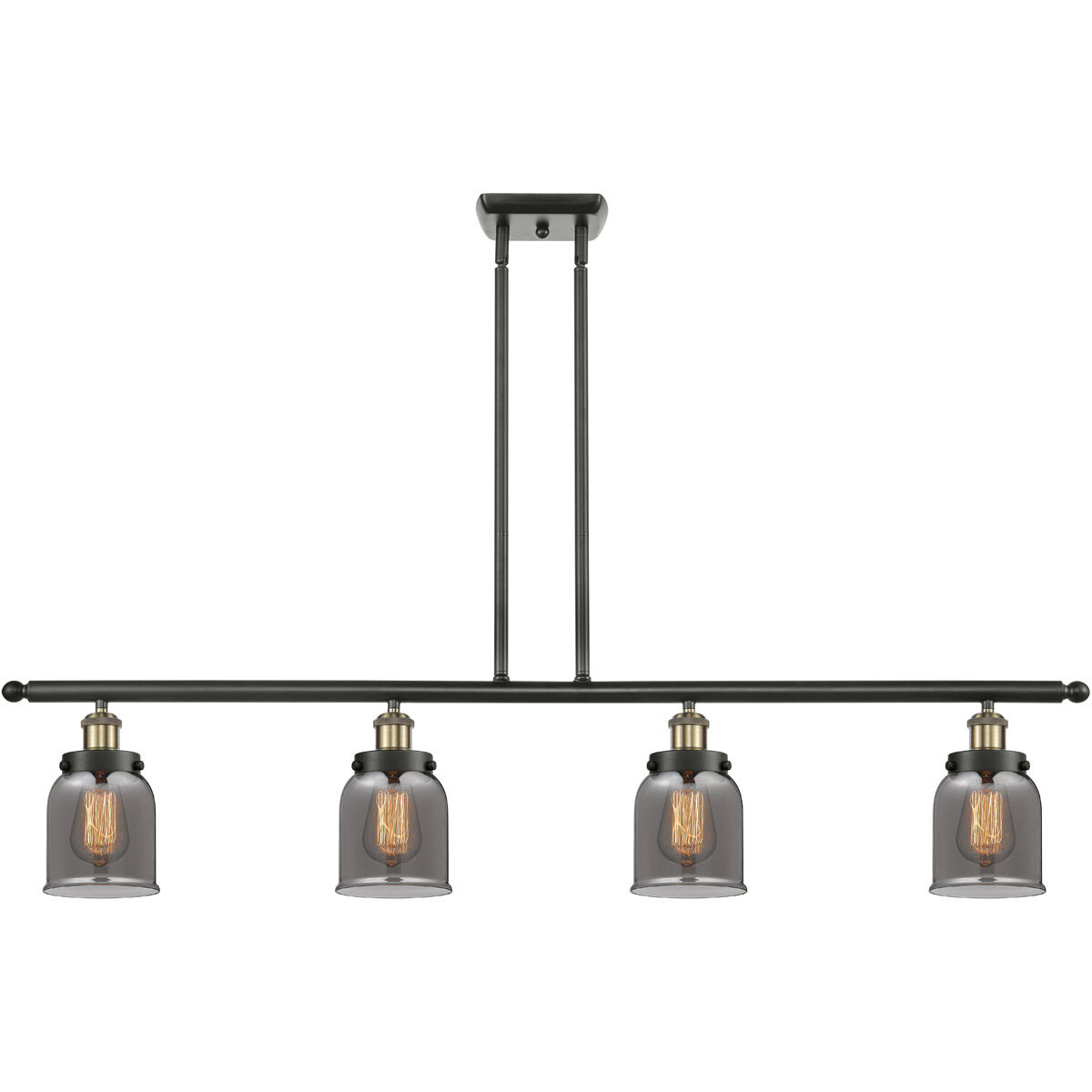 Ballston Small Bell LED 48 inch Black Antique Brass Island Light Ceiling Light in Plated Smoke Glass