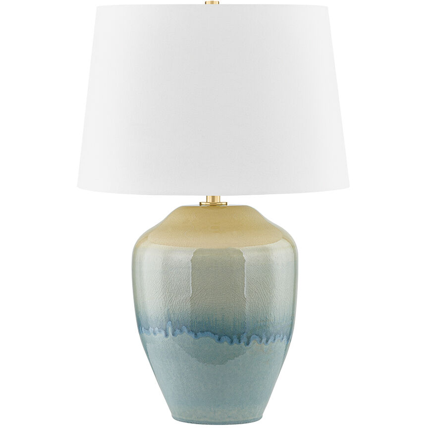 Montville 28.5 inch 25 watt Aged Brass and Ceramic Crackle Emerald Tide Table Lamp Portable Light
