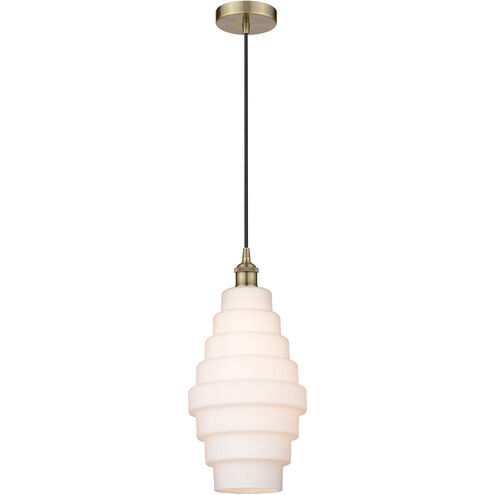 Edison Cascade LED 8.25 inch Antique Brass Mini Pendant Ceiling Light in White