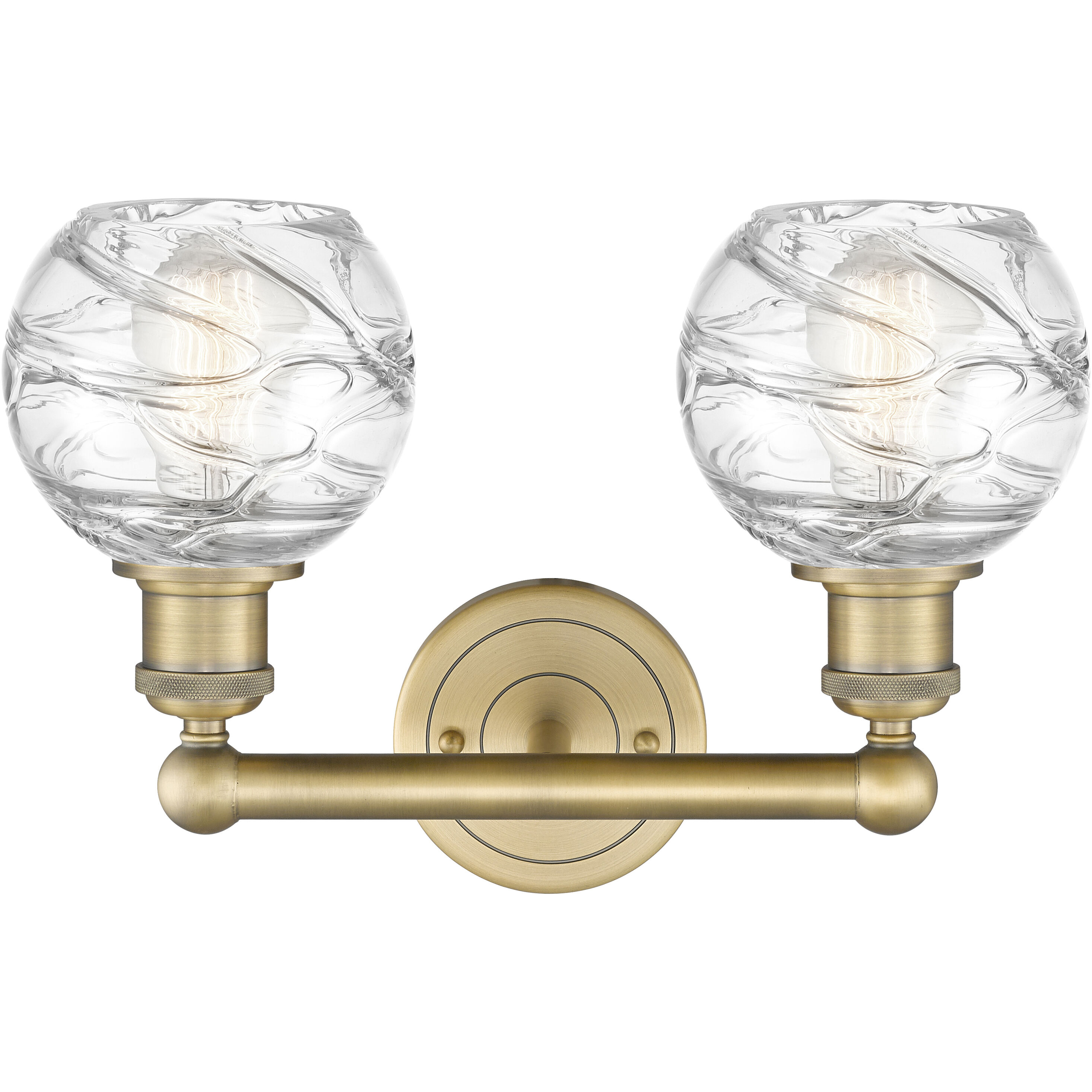 Athens Deco Swirl 2 Light 15 inch Brushed Brass Bath Vanity Light Wall Light in Clear Deco Swirl