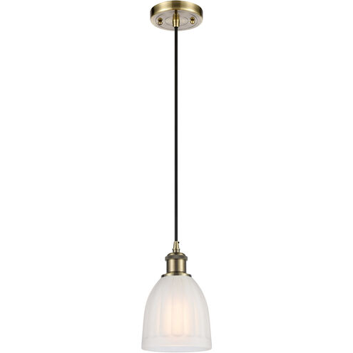 Ballston Brookfield LED 5.75 inch Antique Brass Mini Pendant Ceiling Light in White Glass, Black Textured, Ballston