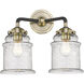 Nouveau Small Canton LED 13.25 inch Black Antique Brass Bath Vanity Light Wall Light in Seedy Glass, Nouveau
