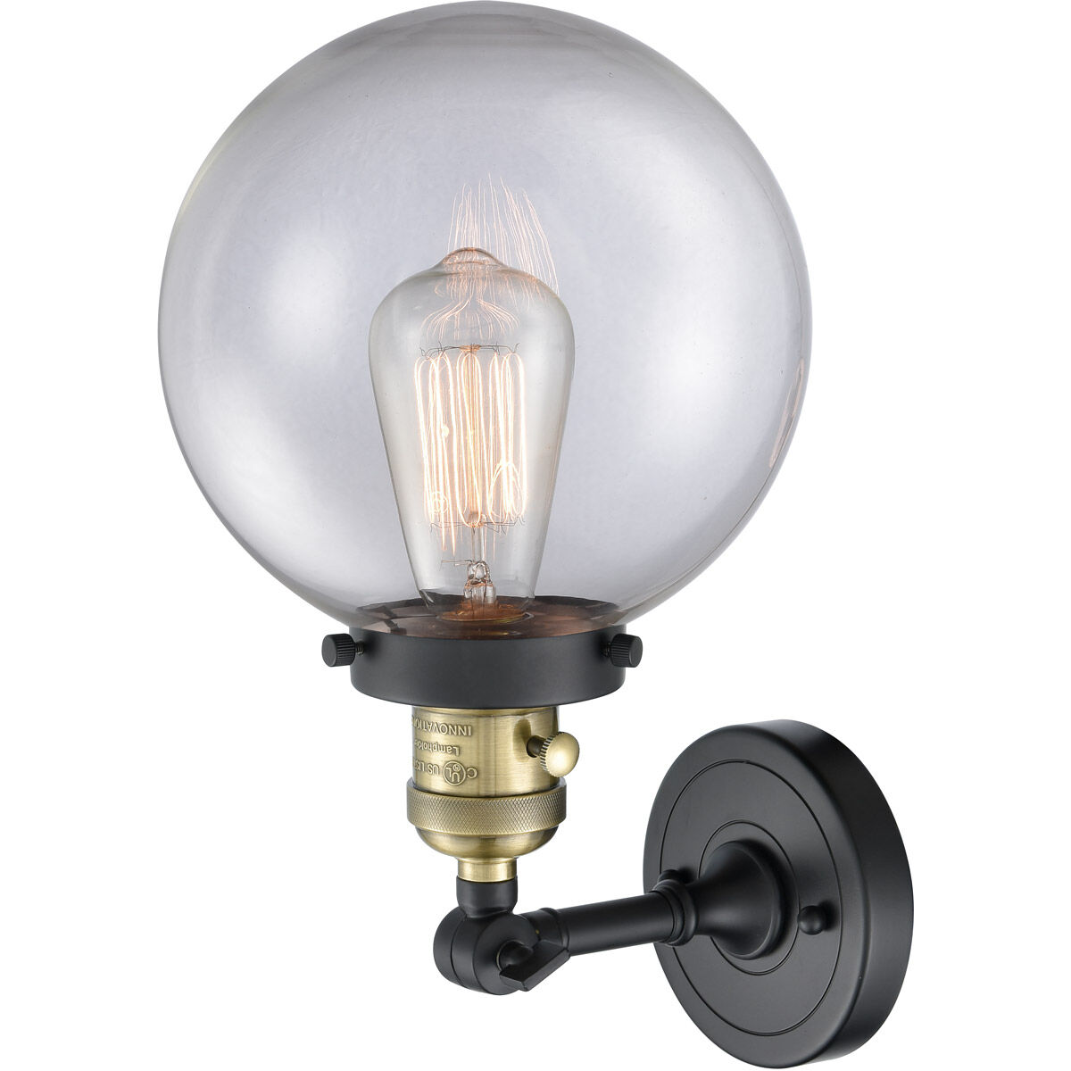 Franklin Restoration Large Beacon LED 8 inch Black Antique Brass Sconce Wall Light, Franklin Restoration
