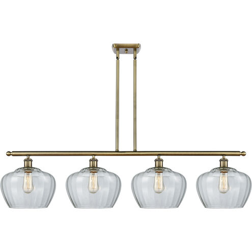 Ballston Large Fenton 4 Light 48 inch Antique Brass Island Light Ceiling Light in Clear Glass, Ballston