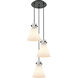 Newton Cone 3 Light 15.5 inch Matte Black Multi Pendant Ceiling Light in White Glass